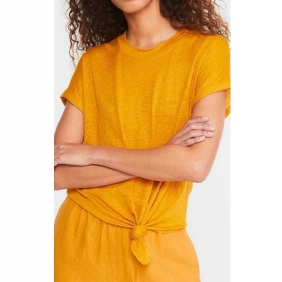 Lou & Grey for LOFT Mustard Yellow 100% Linen Tee - Picture 1 of 3